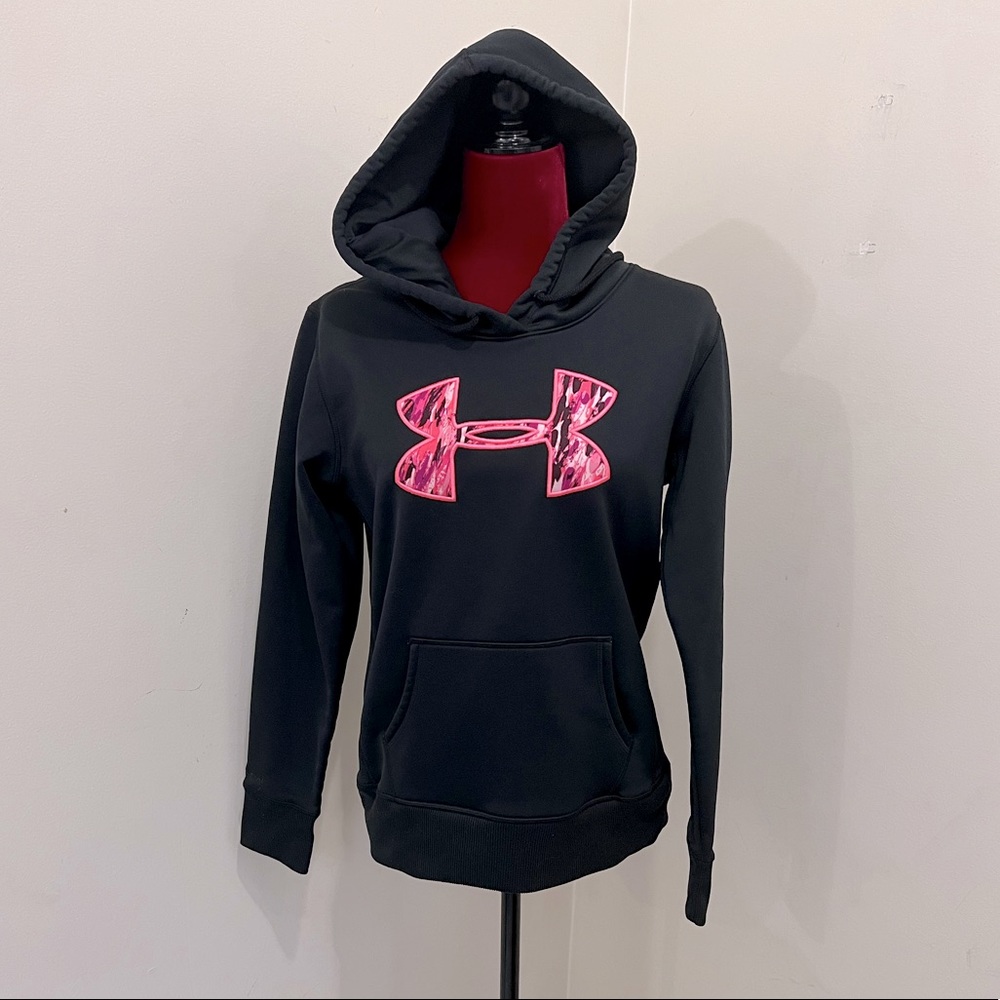 Under Armour black with pink logo hoodie